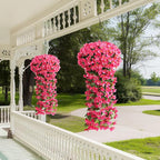ATTGREAT Artificial Bougainvillea for Outdoors Faux Plants UV Resistant Flowers Fake Plastic Plants Realistic Silk Flowers for Porch Planter Garden Outside Hanging Decoration, 2Pcs (Rose Red)