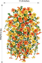 HyeFlora Artificial Flowers for Outdoors Decoration, 2Pcs Fake Hanging Spring Decor, Yellow and Orange Realistic Plants, UV & Fading Resistant Silk Flower for Porch Patio Balcony Planter Yard