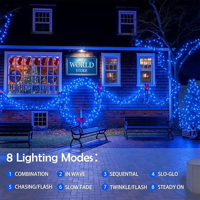 Extra-Long 144FT Solar String Lights for Outside, 2 Pack 400LED Solar Fairy Lights Outdoor Waterproof, Copper Wire with 8 Modes Solar Twinkle Lights for Tree Garden Party Patio Xmas Decor (Blue)