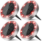 Peasur Mini Solar Ground Lights Outdoor, 4 Pack Flat Solar Powered Disc Lights, IP68 Waterproof, Anti-Rust, Landscape Lighting for Pathway Garden Yard Lawn Walkway Landscape Driveway, Red