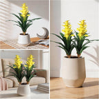 Ivydale Fake Flowers Plants for Outdoors, 2 Pcs 16.93" Bromeliad Artificial Flowers Uv Resistant Realistic Faux Flowers for Outdoor Planters Outside Porch Patio Yard Garden Indoor Decoration(Yellow)