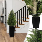 4FT Tall Artificial Cedar Topiary Tree with Compact Pyramidal Shape, Realistic Faux Cypress in Square Black Pot with Fillable Water Bag, Outdoor Evergreen for Front Porch Garden Home Decor