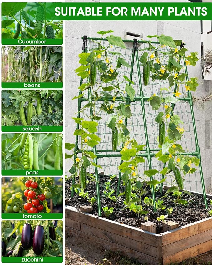 MYMULIKE 4 Pack Cucumber Trellis, Garden Trellis for Climbing Plants Outdoor, A-Frame Cucumber Trellis for Raised Bed, Plant Grow Support for Tomato, Squash, Vegetable, Flower(33"x47"x4Pcs)