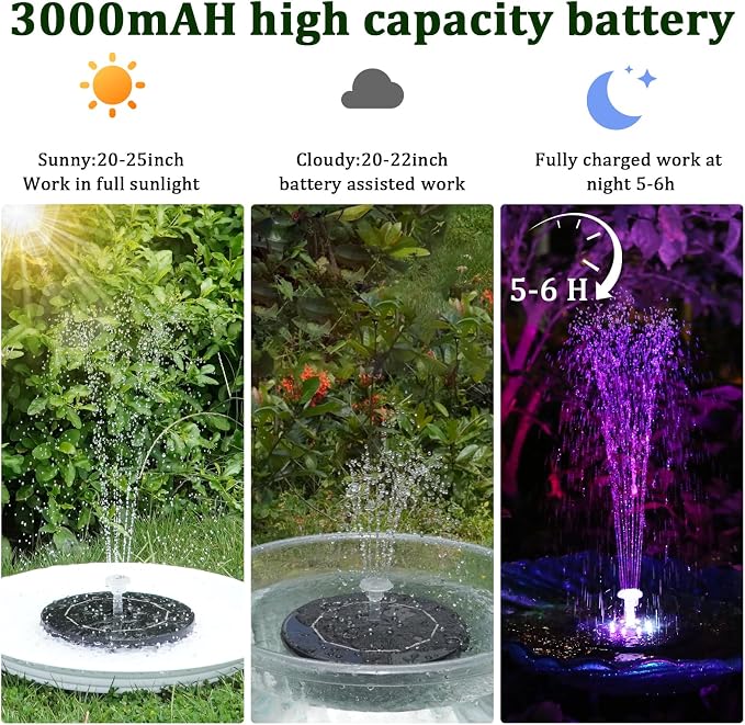 AISITIN Crystal Ball Solar Fountain Pump, 3.5W Water Pump with 3000mAh Battery for Overnight Use (Up to 8H), LED Light Up Bird Bath Fountain Decoration for Garden, Pond, Outdoor