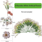 20 Bundles Artificial Flowers for Outdoors, UV Resistant Fake Flowers with Plastic Plants For Outside, Faux Silk Flowers for Planter outdoor, Fake Realistic Flower for Planters Window Box Decor-White