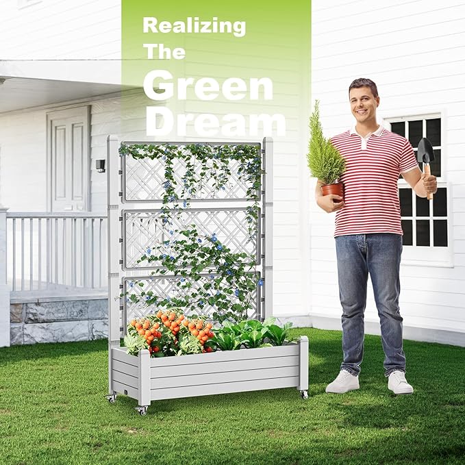 Durable Resin Raised Garden Bed with Drainage Holes & Reinforced Corners - Lightweight Flower Boxes Outdoor for Vegetables, Herbs, and Patio Garden Enclosure System (Ashen, 43.43*18.27*64.29)