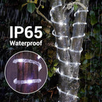 Solar Rope Lights, 2 Pack Total 66ft 200LED Solar String Lights, 8 Modes Waterproof Solar Powered Outdoor Light, Flexible Clear Tube Light for Garden Backyard Patio Deck Porch Pool Tree Decor - White
