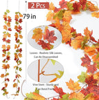 Mizii 2 Strands Artificial Maples Vines Garland 79" Fake Vine Silk Maple Leaves Faux Hanging Fall Garland for Fall Decor Thanksgiving Porch Mantle Fireplace Farmhouse Harvest Decorations (Maple)