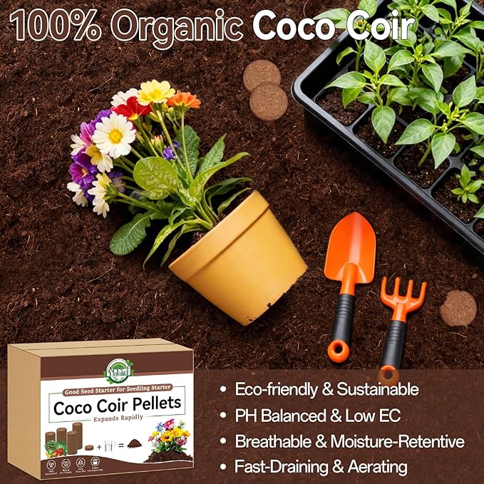 Halatool 55 Pcs Compressed Coco Coir Pellets, Seed Starter Soil Pellets for Indoor Potted Plants, Made from 100% Organic Coconut Coir for 3X Water Retention & Enhanced Aeration, Beginner-Friendly