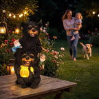 PETAFLOP Solar Garden Statues Bear Decor, Bear Statue with Glowing Honey Jar and Gnomes for Patio Balcony Lawn Yard Decorations, Outdoor Birthday Housewarming Gifts for Women, Mom