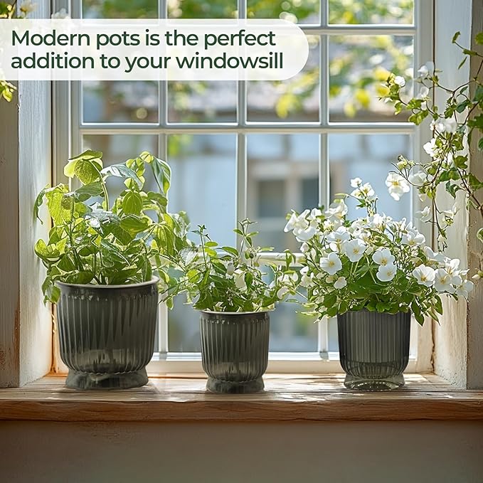 T4U 4 Inch Self Watering Plant Pot, 4 Pack Self Watering Pots, Small Self Watering Planter with Reservoir for Indoor Plants, African Violets (4 Pack 4" Pots, Translucent Gray)