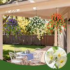 Homsunny Artificial Fake Flowers Plants for Outdoor Decoration, 2PCS Faux Petunias Silk Flower UV Resistant No Fade for Home Outside Garden Balcony Yard Porch Realistic Indoor Decor (White)