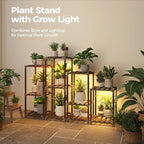 Bamworld Plant Stands with Grow Lights Indoor 4 Sets Plant Shelves Outdoor Wooden Plant Holder for Multiple Plants Flower Stands for Living Room Balcony Garden Patio Lawn Window