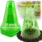 30 Pack Garden Cloches for Plants with 60 Stakes, 9.05" L x 7.8" Reusable Plant Bell Cover, Protection from Freezing Weather, Birds, and Snails for Garden