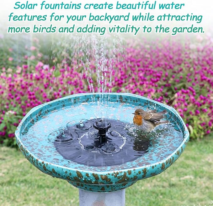 Solar Fountain Ceramic Bird Bath,Bird Bath for Outside,Outdoor Fountain BirdBaths,Garden and Home Décor.