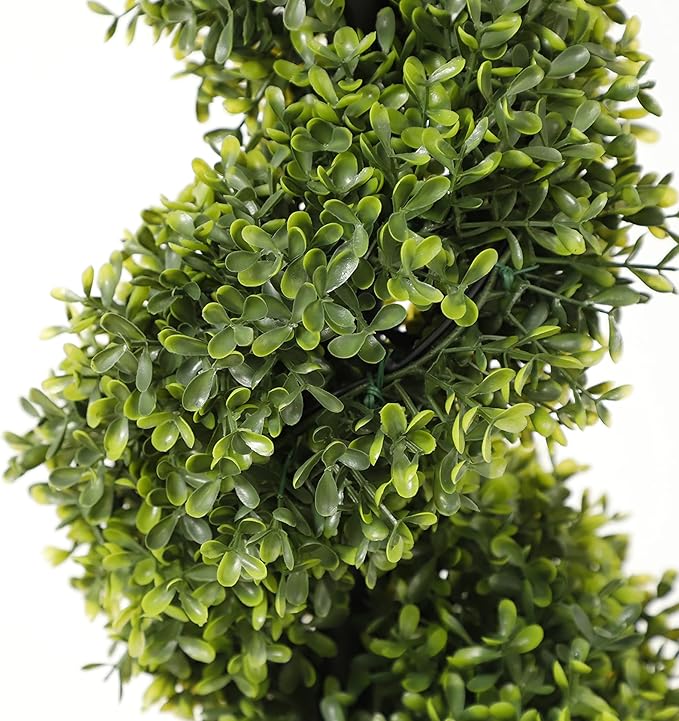 35 Inch Artificial Boxwood Topiary Tree Spiral Plants Fake Faux Plant Decor in Plastic Pot Green Indoor or Outdoor, Set of 2