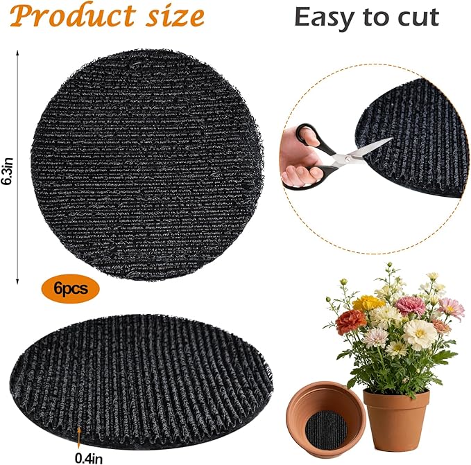6Pcs 6.3inch Pot Mesh Drainage Discs Double Layer Plant Pot Hole Insert Pads Cutable Bonsai Pot Bottom Grid Mat Mesh Reusable for Indoor Outdoor Potted Plant Prevent Soil Loss Keep Roots Healthy