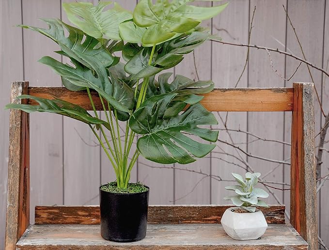 Toopify Artificial Palm Tree, 19" Large Fake Plants in Pot for Indoor and Outdoor Home Office Decor