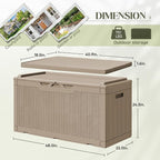 Greesum 100 Gallon Resin Deck Box Large Outdoor Storage with Cushions for Patio Furniture, Garden Tools, Pool Supplies, Weatherproof and UV Resistant, Lockable, Coffee