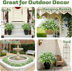 Faux Flowers for Outdoor Planters – 20 Bundles Fake Plants Outdoor, UV Resistant Artificial Plants & Flowers with Fake Monkey Grass, Faux Outdoor Plants for Porch Patio Garden Decor