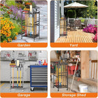 Garden Tool Organizer with Wheels, Heavy-Duty Yard Tool Rack with 3 Side Hooks, Holds Up to 40 Long-Handled Tools, Metal Garage Tool Storage for Lawn & Outdoor Organization