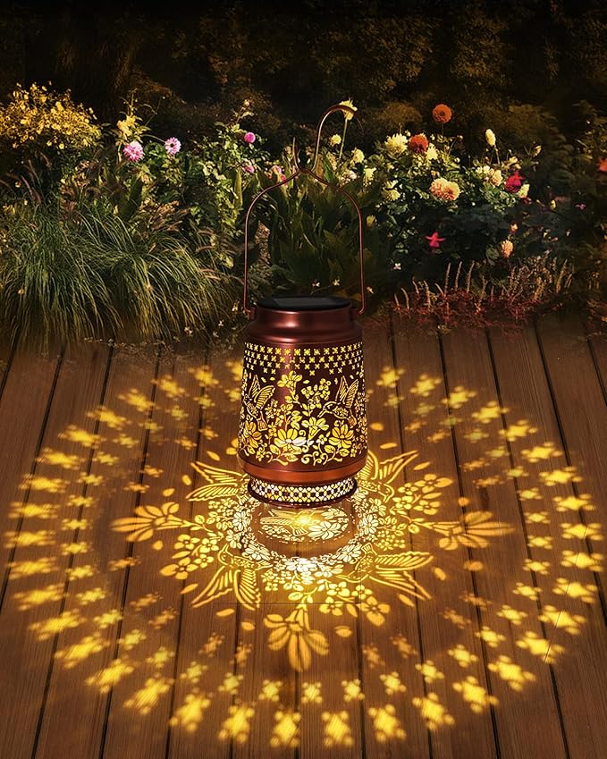 Solar Lanterns Outdoor Waterproof Hummingbird Elegant Garden Decor Birthday Gifts for Women Mom Grandma Sister Metal Hanging Solar Lights Outside Decorations for Backyard, Patio, Lawn, Porch