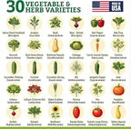 Culinary Vegetable & Herb Seeds Variety Pack - 30 Heirloom Non-GMO Garden Seeds for Planting, Seed Kit with Tools, Made in USA