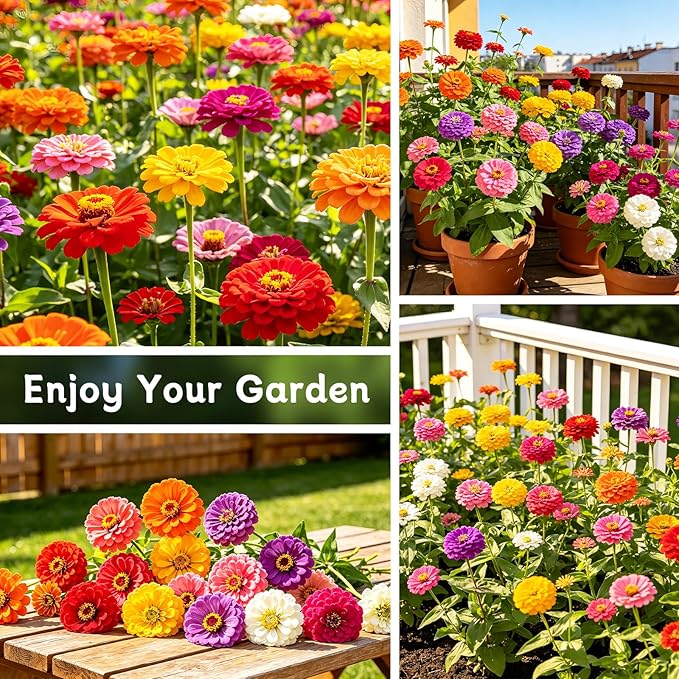 LUOJIBIE Zinnia Seeds for 2026, 10,000+ California Giant Zinnia Seeds Bulk, Double Dahlia Zinnia Mixed Color Seeds, Flower Seeds for Planting Outdoor Garden, Non-GMO Heirloom, Easy to Grow