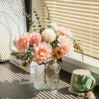 2 Pack Set Fake Flowers with Vase,Faux Flowers in Vase for Home Decor,Silk Pink Dahlia Artificial Flowers with Vase for Coffee Table Decor,Living Room Bathroom Plant Décor