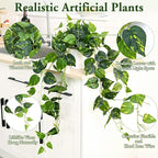 Waipfaru Fake Plants Artificial Plants Indoor, 1Pcs 34" Realistic Artificial Hanging Fake Pothos Vines Ivy Potted, Faux Pothos for Living Room Office Bedroom Bathroom Kitchen Shelves Indoor Home Decor