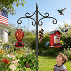Heavy Duty Double Shepherd Hooks for Outdoor with 5-Prong Base, 88inch Adjustable Decorative Metal Bird Feeder Pole for Hanging Bird Nests, Plant Baskets, Solar Lights, Lanterns, 1 Pack