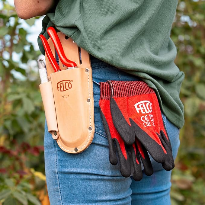 FELCO F910+ USA Made Leather Holster – Dual-Slot Belt Pouch for Pruners, Wire Cutters & Folding Saws with Accessory Slot | Tool Holster with Clip & Loop Attachment | Heavy-Duty Genuine Leather