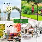 FEED GARDEN Adjustable Shepherd Hook Bird Feeder Pole with 7 Prongs Base, 108 Inch Tall 5/8 Inch Thick, Heavy Duty Outdoor Garden Poles for Hanging Bird Feeders, Plant Baskets, Black (1 Pack)