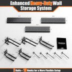 Garage Tool Organizer Wall Mount 49.5 inches with 10 Adjustable Heavy-Duty Hooks, Garage Organization, Garden Tool Storage Rack for Garage, Yard, and Shed, Holds Up to 400 lbs