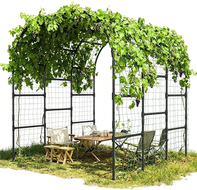 DoCred Garden Arch Trellis, 88in H x 88in L Tall Garden Arch Arbor Trellis for Climbing Plants Outdoor Plant Support for Cucumber Grape Vine, Large Metal Gardening Archway for Lawn Party Ceremony
