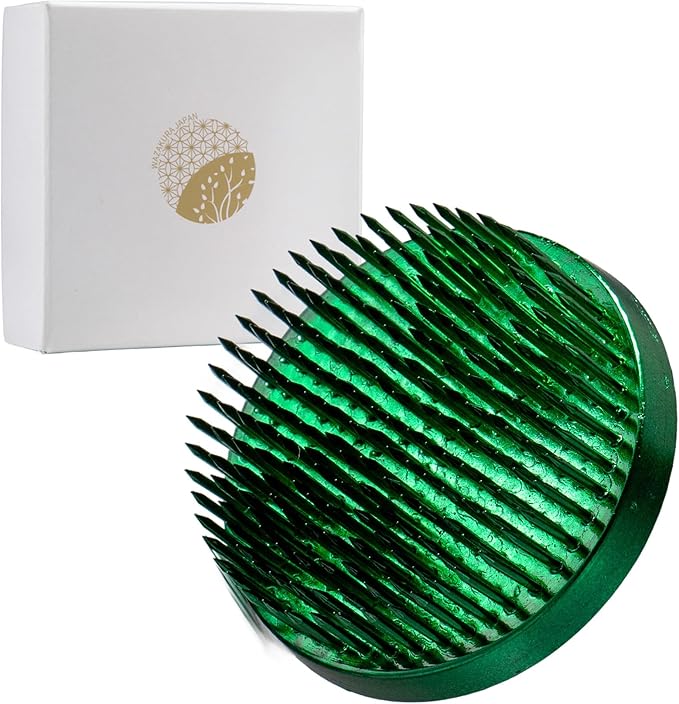 Wazakura Ikebana Kenzan Round, Japanese Floral Arranging Frog Holder, Made in Japan - Green 63mm