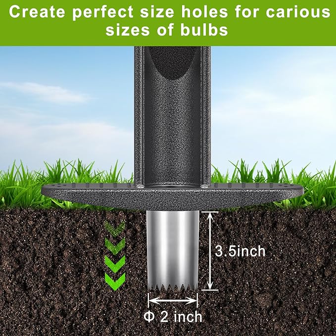 Bulb Planter Tool Long Handle with Stainless Steel Sharp Serrations, Sod Plugger for Lawn & Garden, Grass Plugger Tool with Soft Rubber Grip for Digging Holes Plant Bulb