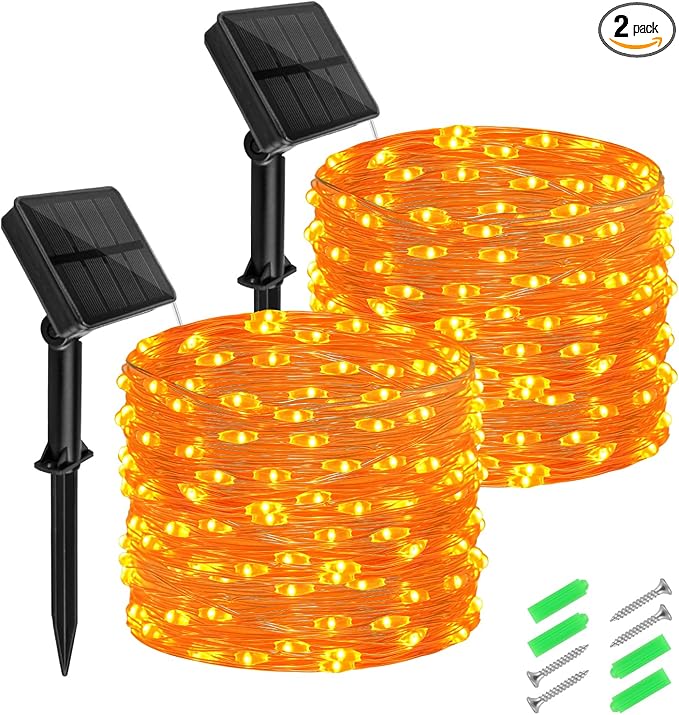 cshare Halloween String Lights Outdoor Waterproof, Solar Fairy Lights 16.4ft 50LED 8 Modes Orange Halloween Lights for Yard Outside Pathway Patio Party Backyard Decorations
