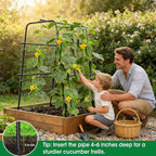 Cucumber Trellis for Raised Bed and Garden, 47" H x 31" W U-Shaped Metal Garden Trellis for Climbing Plants with Nylon Netting, Vegetable Support Frame