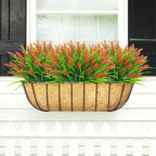obbsie 36 Bundles Artificial Plants Outdoor, 18.2" UV Resistant Faux Monkey Grass Greenery Stems No Fade Faux Plastic Flowers Shrubs for Home Weddings Garden Porch Front Patio Office Decor - Red
