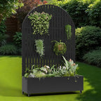 Casaphoria Metal Raised Garden Bed with Trellis and Wheels, 72"x47"x16" Arched Planter Box for Climbing Plants, Vegetables & Vines, Features Drainage Holes and Privacy Screen (Black-Fence)