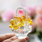 H&D HYALINE & DORA Crystal Flower Basket Figurine Collectable Ornaments Home Decor Tabletop Centerpiece Gift for Lady，Yellow Color