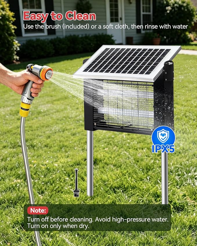 LANGY 10W Solar Bug Zapper Outdoor, 4500V Mosquito Zapper Outdoor Solar Waterproof Fly Zapper w 365nm Light, 5Ah Battery, 16.4ft Cord & Brush, Rechargeable Wireless Fly Insect Zapper Mosquitos Trap