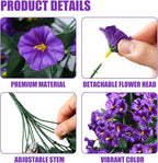 Sggvecsy Artificial Fake Hanging Flowers Plants for Outdoor Outside Spring Summer Decoration 2PCS Faux Silk UV Resistant Realistic Morning Glory Trailing Vines for Home Porch Patio Balcony(Purple)