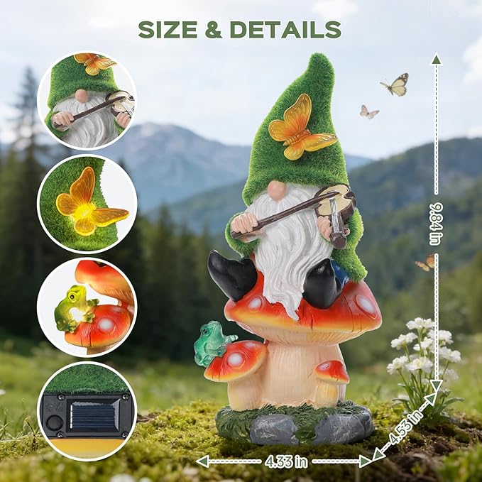 Solar Gnomes Garden Statue Decor for Mother's Father's Day,Gnome Figurines with LED Light for Garden Decorations for Patio Lawn Balcony Fairy Gardens Housewarming Gifts for Women Mom Grandma