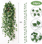 CEWOR 14 Pack 98ft Fake Ivy Vines, Artificial Ivy Garland with 100 LED String Lights, Hanging Plants Greenery Backdrop Green Leaves for Bedroom Room Wall Decor Wedding Party Table Decoration