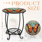 Outdoor Side Table Round Small Mosaic Patio Accent Indoor End Plant Coffee Tea Table for Yard Patio Porch Garden Living Room, Bedroom(Butterfly B Style,18 Inch)
