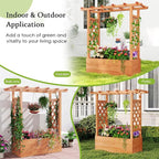 HAPPYGRILL Raised Garden Bed with Trellis, 2 Pack Freestanding Wood Planter Box w/Hanging Roof & 4 Drainage Holes for Vine Climbing Plants Flowers, Outdoor Planter with Trellis for Garden Patio Yard