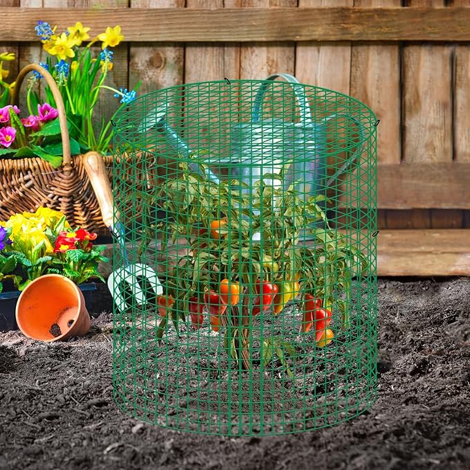 succulentlovers 4 Packs 13"x 16" Wire Plant Protector from Animals, Plant Protector Cages with Detachable Covers & Zip Ties & Stakes, Chicken Wire Plant Covers for Flower and Vegetables Protection