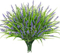 24 Bundles Artificial Plants Flowers Outdoor, Faux Lavender Flowers Fake Monkey Grass UV Resistant Plastic Plant for Porch Garden Patio Window Home Decor, Purple